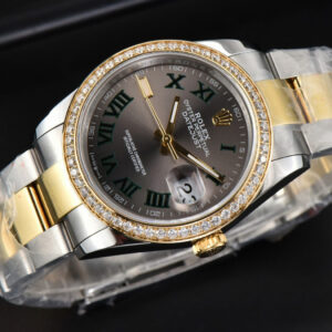 DateJust 36MM YG/SS Diamond BPF Wimbledon Gray Dial Green Roma Marker Oyster Bracelet A2824 - Image 2