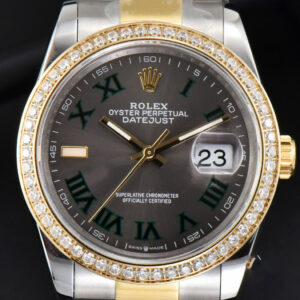DateJust 36MM YG/SS Diamond BPF Wimbledon Gray Dial Green Roma Marker Oyster Bracelet A2824