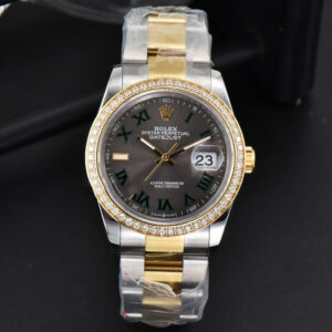 DateJust 36MM YG/SS Diamond BPF Wimbledon Gray Dial Green Roma Marker Oyster Bracelet A2824 - Image 3