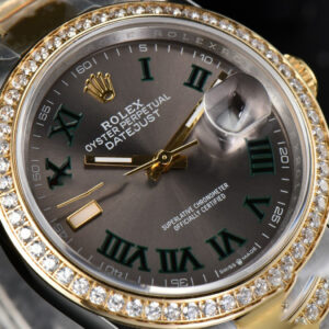 DateJust 36MM YG/SS Diamond BPF Wimbledon Gray Dial Green Roma Marker Oyster Bracelet A2824 - Image 11