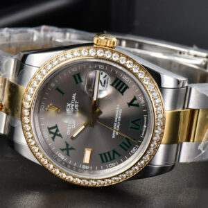 DateJust 36MM YG/SS Diamond BPF Wimbledon Gray Dial Green Roma Marker Oyster Bracelet A2824 - Image 14