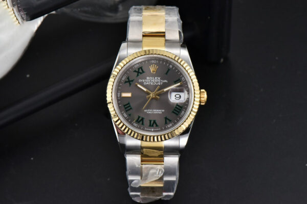 DateJust 36MM YG/SS BPF Wimbledom Gray Dial Green Roma Marker Oyster Bracelet 2824