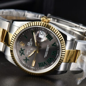 DateJust 36MM YG/SS BPF Wimbledom Gray Dial Green Roma Marker Oyster Bracelet 2824 - Image 15
