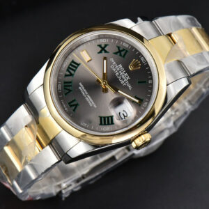 DateJust 36MM YG/SS BPF Smooth Wimbledom Gray Dial Green Roma Marker Oyster Bracelet 2824 - Image 3