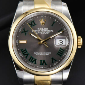 DateJust 36MM YG/SS BPF Smooth Wimbledom Gray Dial Green Roma Marker Oyster Bracelet 2824