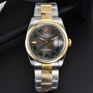 DateJust 36MM YG/SS BPF Smooth Wimbledom Gray Dial Green Roma Marker Oyster Bracelet 2824 - Image 4