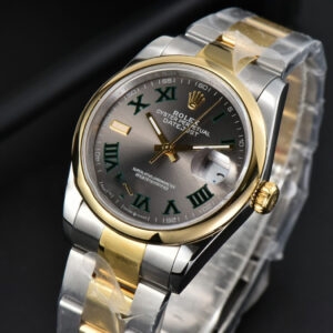 DateJust 36MM YG/SS BPF Smooth Wimbledom Gray Dial Green Roma Marker Oyster Bracelet 2824 - Image 5