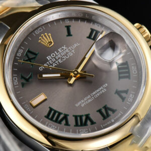 DateJust 36MM YG/SS BPF Smooth Wimbledom Gray Dial Green Roma Marker Oyster Bracelet 2824 - Image 13