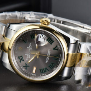 DateJust 36MM YG/SS BPF Smooth Wimbledom Gray Dial Green Roma Marker Oyster Bracelet 2824 - Image 16