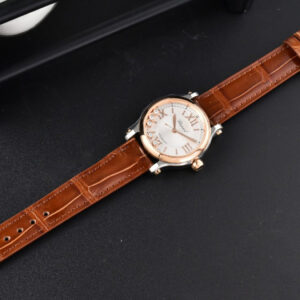 Happy Sport Automatic RG/SS 33mm HWF White Dial Brown Leather Starp A2892 - Image 3