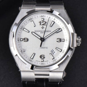 Overseas 47040 MKF 42MM White Textured Dial Leather Strap 9015