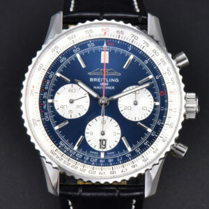 Navitimer B01 43mm BLSF Blue Dial White Subdial Black Leather Strap A7750