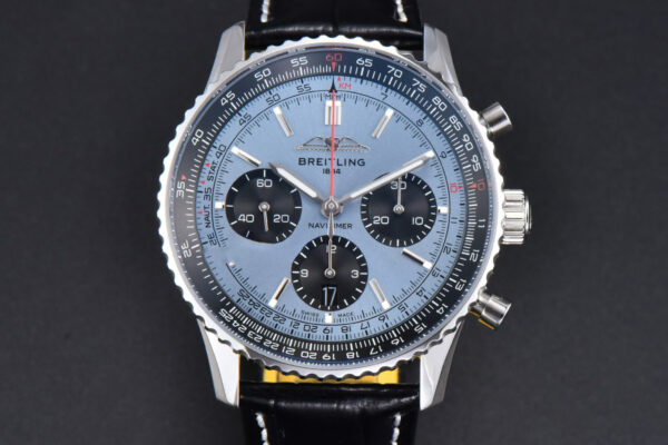 Navitimer B01 43mm BLSF Ice Blue Dial Black Subdial Black Leather Strap A7750