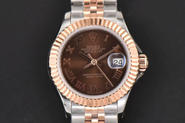 DateJust 28MM Ladies WF RG/SS Brown Dial Roma Marker Jubilee Bracelet A2236