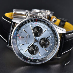 Navitimer B01 43mm BLSF Ice Blue Dial Black Subdial Black Leather Strap A7750 - Image 26