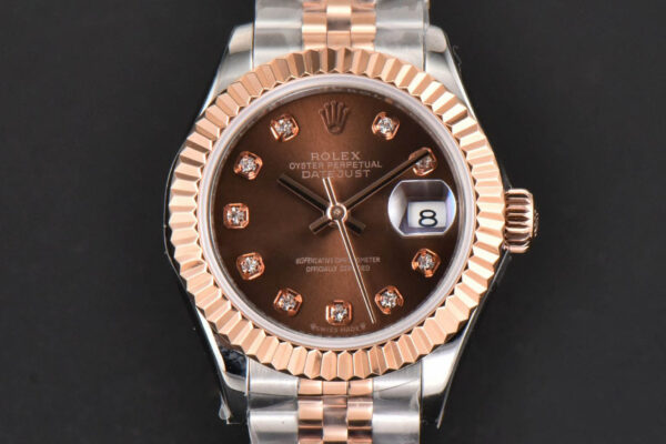 DateJust 28MM Ladies WF RG/SS Brown Dial Diamond Marker Jubilee Bracelet A2236