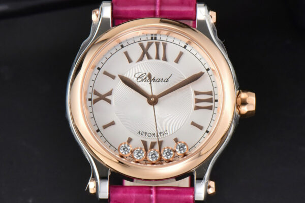 Happy Sport Automatic RG/SS 33mm HWF White Dial Rose Red Leather Starp A2892