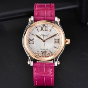 Happy Sport Automatic RG/SS 33mm HWF White Dial Rose Red Leather Starp A2892 - Image 8