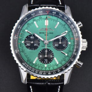 Navitimer B01 43mm BLSF Green Dial Black Subdial Black Leather Strap A7750