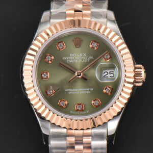 DateJust 28MM Ladies WF RG/SS Green Dial Diamond Marker Jubilee Bracelet A2236