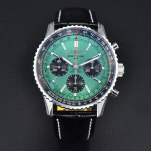 Navitimer B01 43mm BLSF Green Dial Black Subdial Black Leather Strap A7750 - Image 16