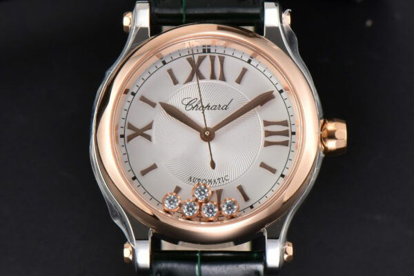 Happy Sport Automatic RG/SS 33mm HWF White Dial Green Leather Starp A2892