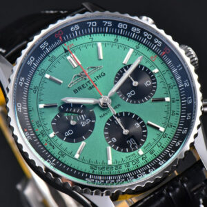 Navitimer B01 43mm BLSF Green Dial Black Subdial Black Leather Strap A7750 - Image 25