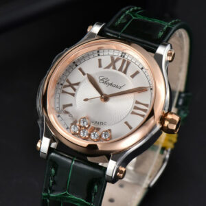 Happy Sport Automatic RG/SS 33mm HWF White Dial Green Leather Starp A2892 - Image 9
