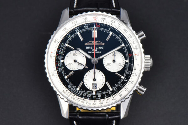 Navitimer B01 43mm BLSF Black Dial White Subdial Black Leather Strap A7750