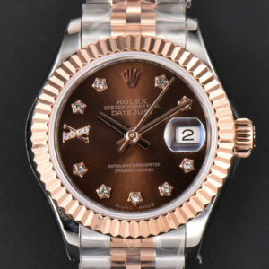 DateJust 28MM Ladies WF RG/SS Brown Dial Diamond Roma Marker Jubilee Bracelet A2236