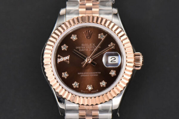DateJust 28MM Ladies WF RG/SS Brown Dial Diamond Roma Marker Jubilee Bracelet A2236