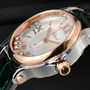 Happy Sport Automatic RG/SS 33mm HWF White Dial Green Leather Starp A2892 - Image 16