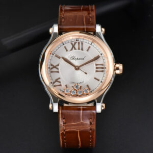 Happy Sport Automatic RG/SS 33mm HWF White Dial Brown Leather Starp A2892 - Image 8