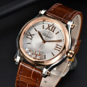 Happy Sport Automatic RG/SS 33mm HWF White Dial Brown Leather Starp A2892 - Image 9