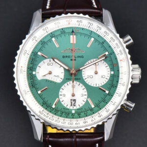 Navitimer B01 43mm BLSF Green Dial White Subdial Black Leather Strap A7750