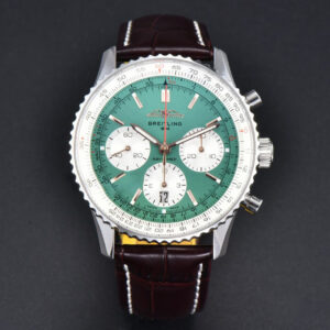 Navitimer B01 43mm BLSF Green Dial White Subdial Black Leather Strap A7750 - Image 8