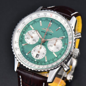 Navitimer B01 43mm BLSF Green Dial White Subdial Black Leather Strap A7750 - Image 9