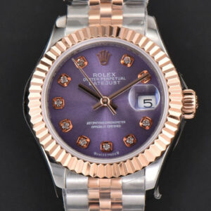 DateJust 28MM Ladies WF RG/SS Purple Dial Diamond Marker Jubilee Bracelet A2236