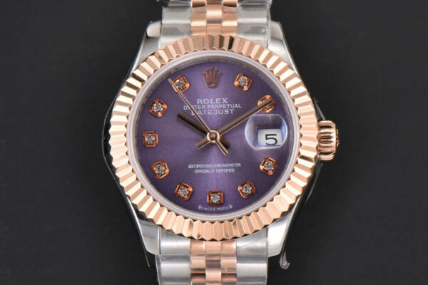 DateJust 28MM Ladies WF RG/SS Purple Dial Diamond Marker Jubilee Bracelet A2236