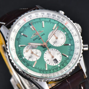 Navitimer B01 43mm BLSF Green Dial White Subdial Black Leather Strap A7750 - Image 17