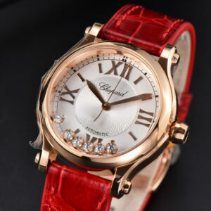 Happy Sport Automatic RG/SS 33mm HWF White Dial Red Leather Starp A2892 - Image 5