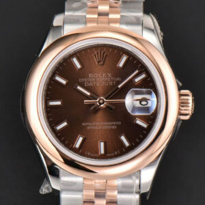 DateJust 28MM Ladies WF RG/SS Smooth Bezel Brown Dial Jubilee Bracelet A2236