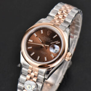 DateJust 28MM Ladies WF RG/SS Smooth Bezel Brown Dial Jubilee Bracelet A2236 - Image 2