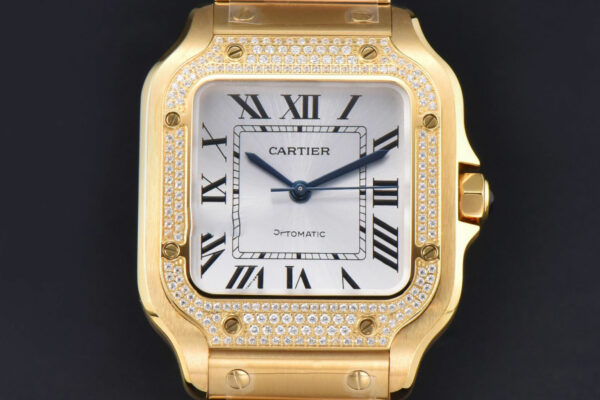 Santos de Cartier Medium 35mm BVF YG Diamond Bezel White Dial YG Bracelet MIYOTA 9015
