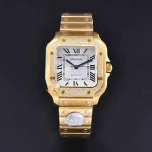 Santos de Cartier Medium 35mm BVF YG Diamond Bezel White Dial YG Bracelet MIYOTA 9015 - Image 3