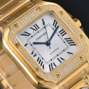 Santos de Cartier Medium 35mm BVF YG Diamond Bezel White Dial YG Bracelet MIYOTA 9015 - Image 13