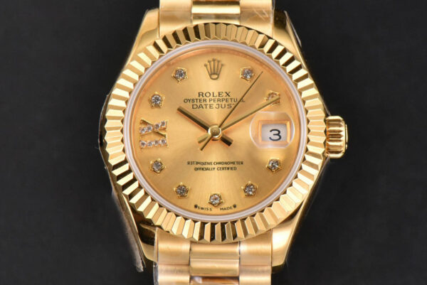 DateJust 28MM Ladies WF YG Gold Dial Diamond Marker Jubilee Bracelet A2236