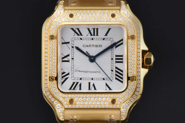 Santos de Cartier Medium 35mm BVF YG Diamond Case White Dial YG Bracelet MIYOTA 9015