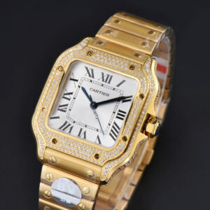 Santos de Cartier Medium 35mm BVF YG Diamond Case White Dial YG Bracelet MIYOTA 9015 - Image 22