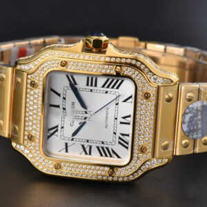 Santos de Cartier Medium 35mm BVF YG Diamond Case White Dial YG Bracelet MIYOTA 9015 - Image 30